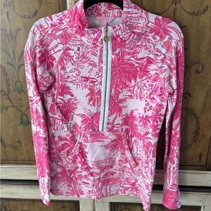 Lilly Pulitzer Pink Patterned 1/4 Zip Popover Pink Toile Small